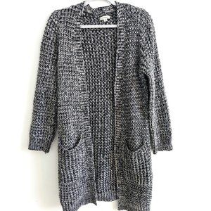 Max Studio Woven Women's black and white Long Sweater Cardigan Size S pockets